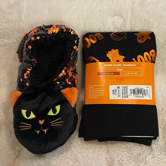 Bundle of Halloween Seamless Leggings + Flip Sequins Slipper Socks Sml/Med NWT - Picture 5 of 6